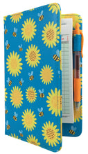 Load image into Gallery viewer, Yellow sunflowers and honey bees on a blue background cute summer server book from ServerBooks.com