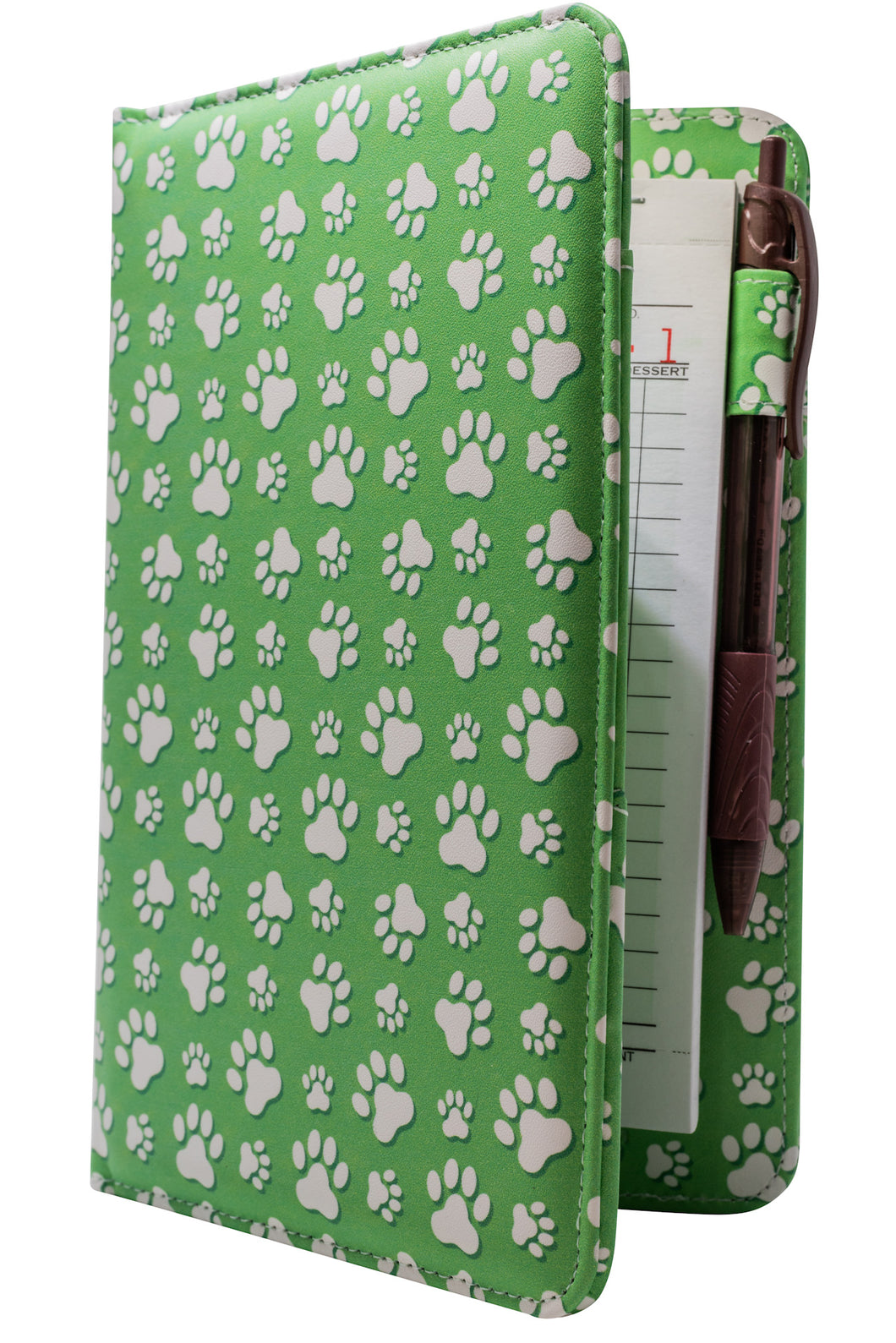 Cute Green Paw Print Server Book for Animal Lovers Gift Idea for Waitresses
