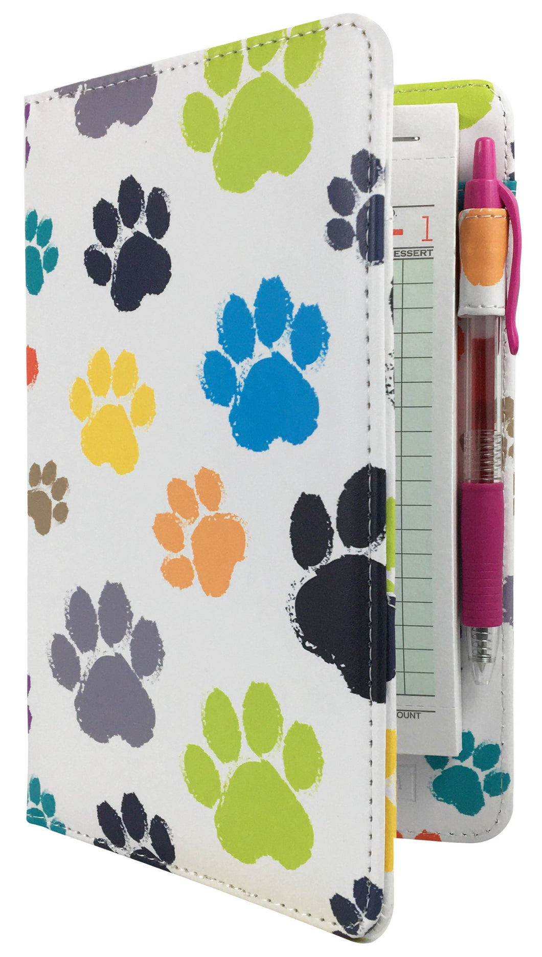 Cute multi-color paw print server book perfect for dog cat puppy or kitten lovers from ServerBooks.com