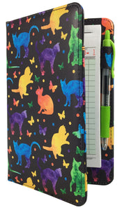 Rainbow Cats Multicolor kittens with butterflies on black background server book waitress wallet from ServerBooks.com