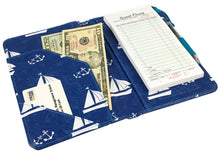 Load image into Gallery viewer, [SALE] SERVER BOOK™ Patterns 8&quot; x 5&quot; Server Organizer - Nautical Navy Sailboats