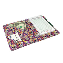 Load image into Gallery viewer, SERVER BOOK™ Patterns 8&quot; x 5&quot; Server Organizer - Purple Sugar Skulls